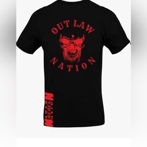 NWT Black T-Shirt Men.s Crew Neck Short Sleeve, w/ Outlaw Nation in Red Print.